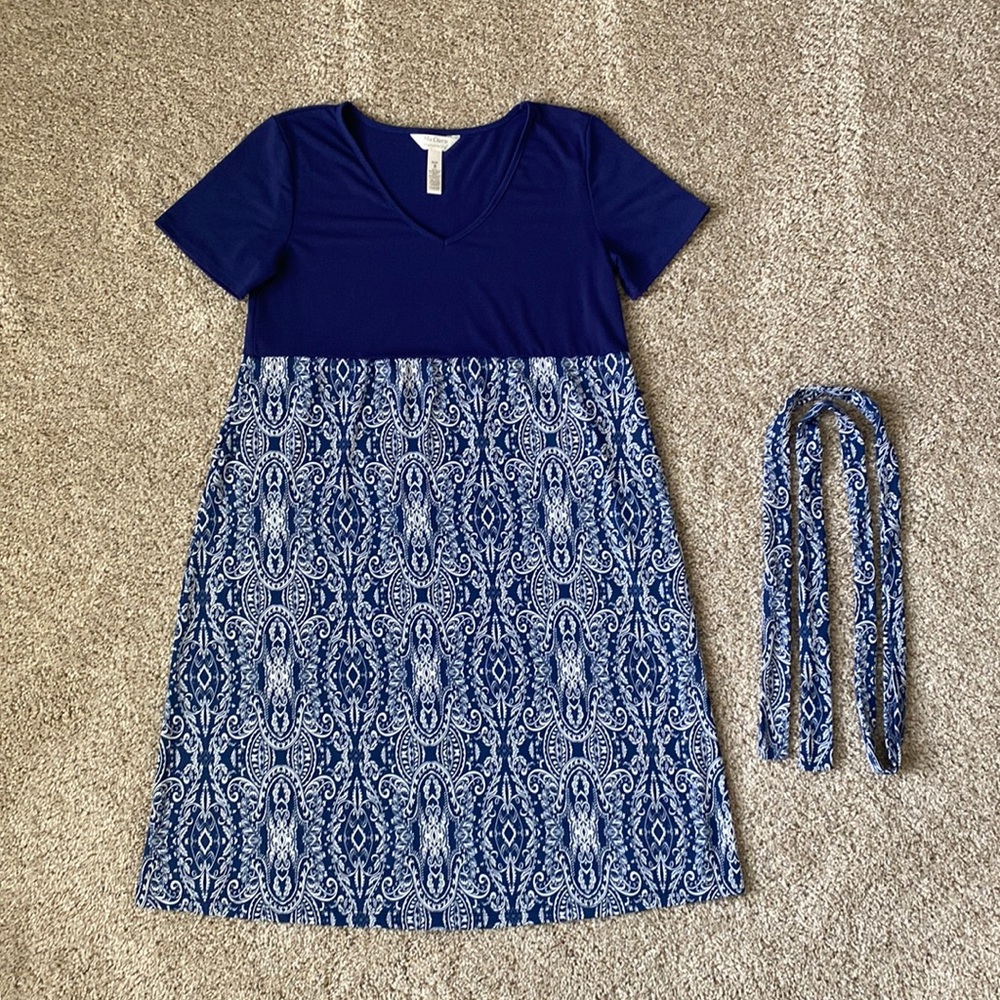 MaCherie Maternity Short Sleeve V Neck Belted Dress